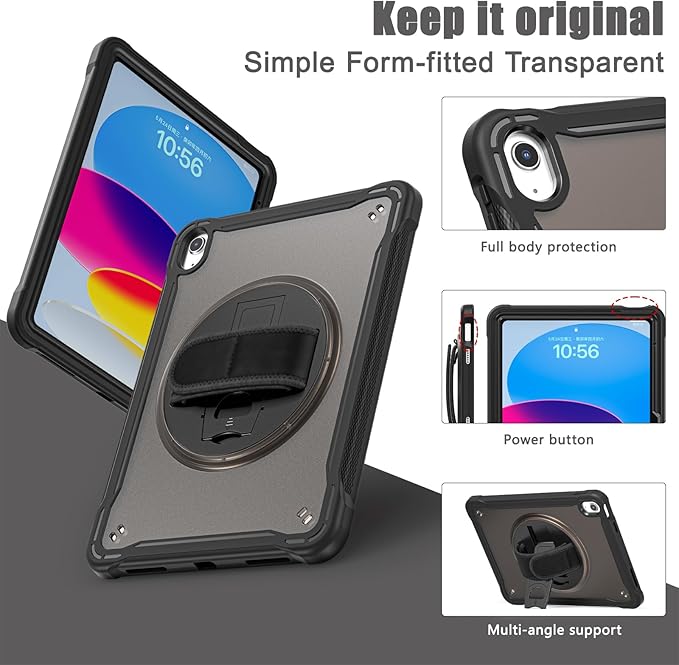 Case for iPad (A16) 11th/10th Generation 2025/2022 11/10.9 inch Rugged Shockproof Protective Cover with Screen Protector 360° Rotating Hand Strap&ampStand Pencil Holder Black