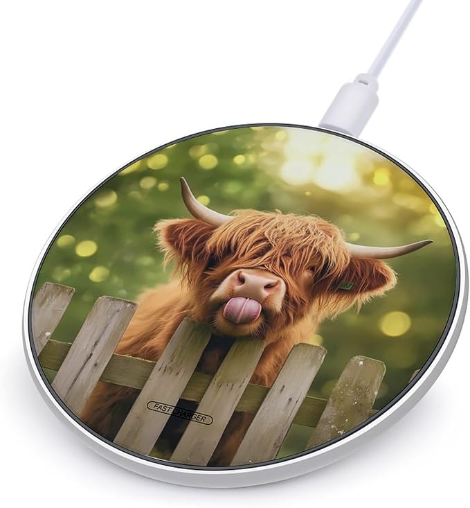 Highland Cow Wireless Charger Anti-Slip Wireless Charging Pad Slim Charger Mat for Men Women