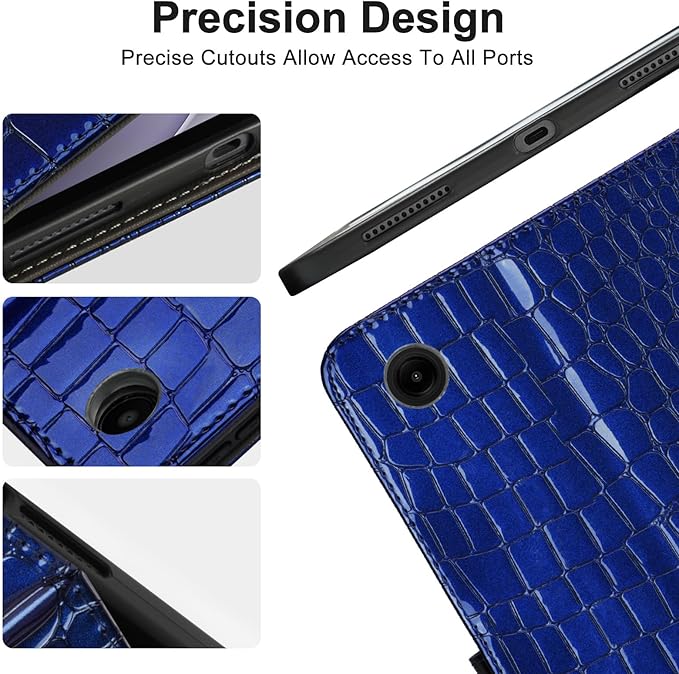 Elegant Case for Samsung Galaxy Tab A9 Plus 11 Inch 2023（Model: SM-X210/X216/X218） Premium Leather Crocodile Cover | Stand | Card Pockets| Wrist Strap| S Pen Holder (Sapphire Blue)
