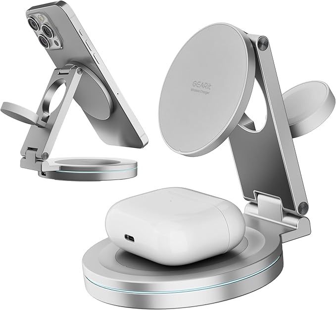 GEARit 3-in-1 Wireless Charging Station - Magsafe Compatible Charger Stand for Phone Watch Earbuds iPhone 14 15 16 16 Pro Pro Max Apple Watch Airpods Samsung Galaxy and Multiple Devices
