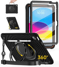 BRAECN Ripple Case for iPad (A16)11th/10th Generation 11/10.9 inch 2025/2022 Zinc Alloy Handle Ring Stand Protective Heavy Duty Screen Protector 360°Rotating 180°Folding Shoulder Strap Full-Body Cover