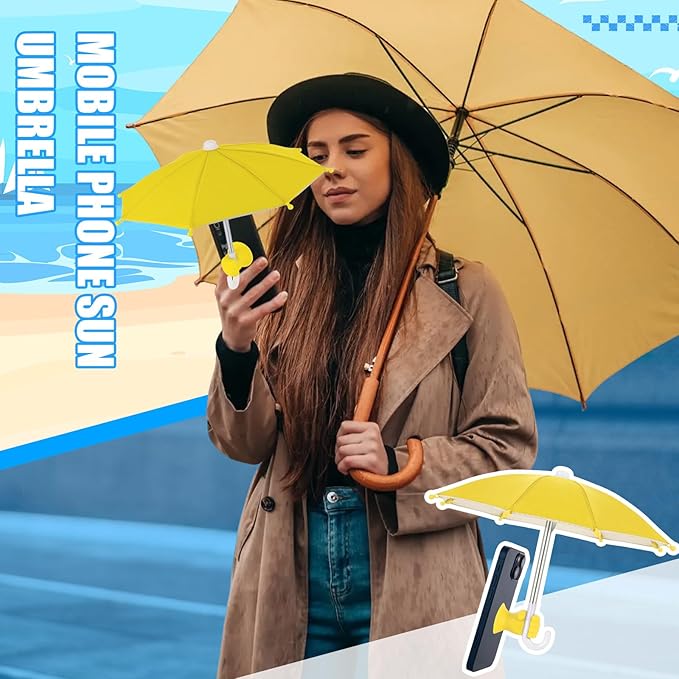 10 PCS Mini Umbrella for Phone Sun Shade with Adjustable Fist Hand Suction Cup Stand Mobile Holder Universal Cell Phone Umbrellas for Summer Holiday UV Protection Beach Pool Travel Outdoor Sunshield