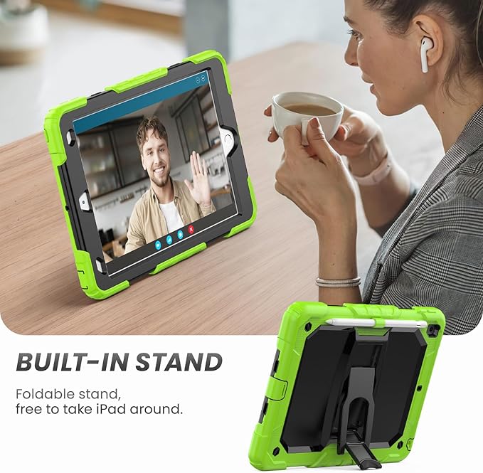 HXCASEAC Kids Case for iPad 9th/8th/7th Generation Full Body Protective Design | Foldable Stand | Screen Protector | Pencil Holder Durable for iPad 9th Gen / 8th Gen 10.2 inch Dark Green