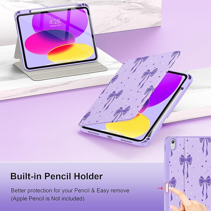Supveco Case for iPad (A16) 11th Generation 11 inch (2025)iPad 10th Generation 10.9 inch (2022) with Pencil HolderPremium Folio Stand Case with Soft TPU Back CoverAuto Wake/Sleep-Lilac Bows