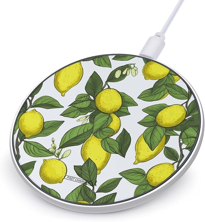 Yellow Fresh Lemons Wireless Charger Fast Wireless Charging Pad with USB Cable 10W Anti-Slip Magnetic Wireless Charger Portable Slim Charger Puck Travel Charging Station