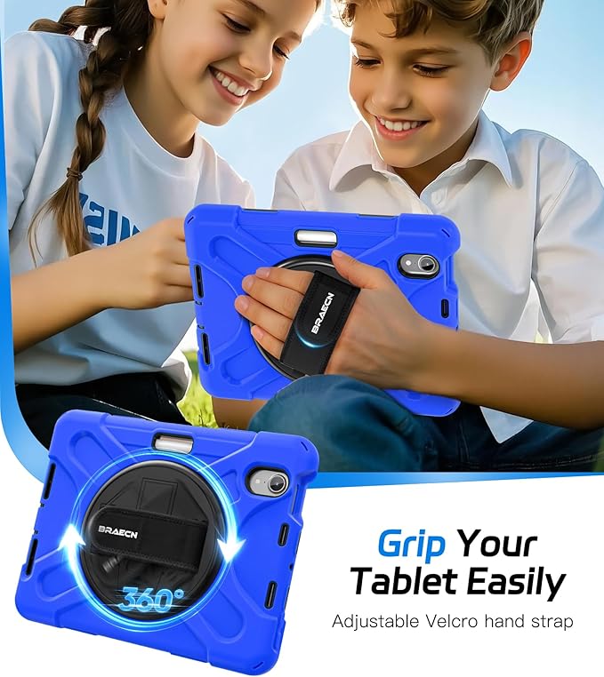 BRAECNstock Case for Apple iPad mini 7 (A17 Pro) 2024/ Mini 6 8.3 with Screen Protector Pencil Holder [360 Rotating Hand Strap] &ampStand Shockproof Protective iPad mini 7th/6th Gen Kids Case Bl