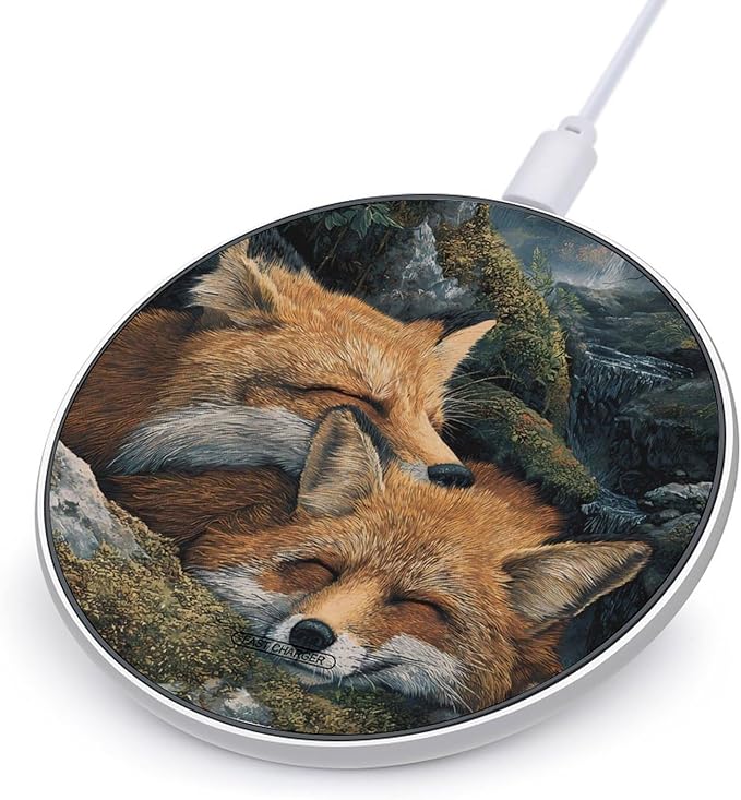 Foxes Resting in Mountains Phone Charger Magnetic Charging Pad Anti-Slip with USB Cable