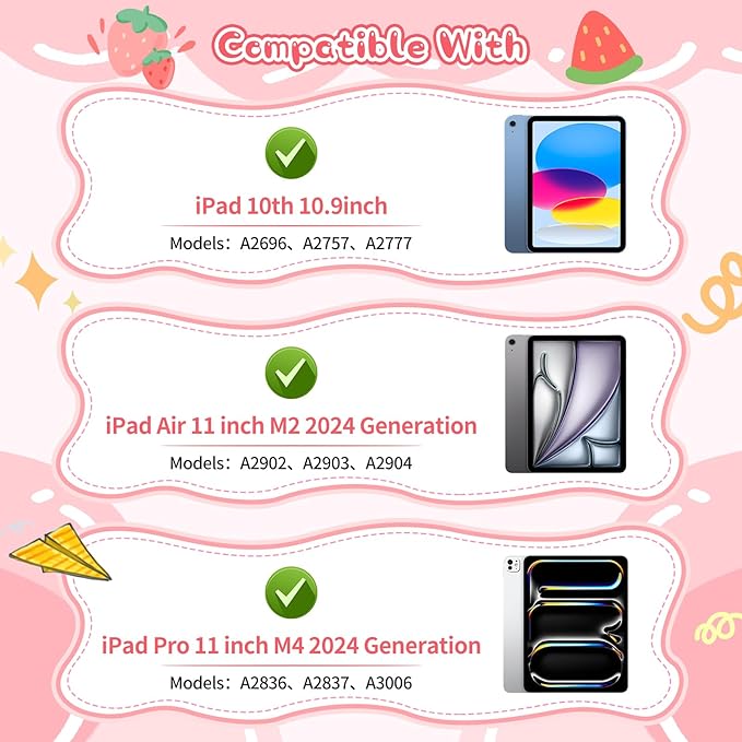 Case for iPad A16 11th Generation 2025 10th Generation Case 2022 for Kids Girls with 360 Degree Kickstand Shoulder Strap Pink Heavy Duty Shockproof Protective iPad 11 inch 10.9 inch Cover