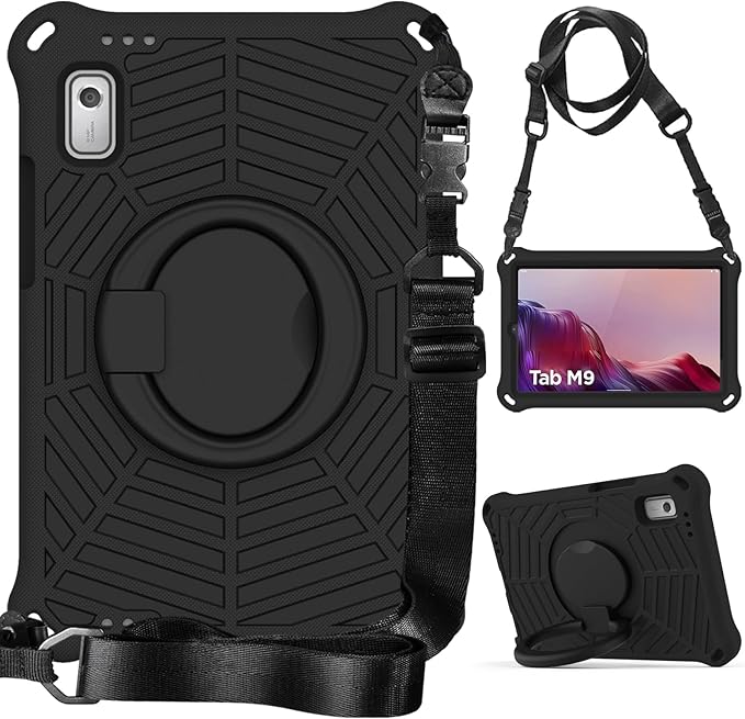 Compatible with Lenovo Tab M9 9.0 inch (TB-310FU) 2023 Case Tablet for Kids Light Weight EVA Rugged Shockproof Full Cover 360 Rotating Handle Stand Case (Black)