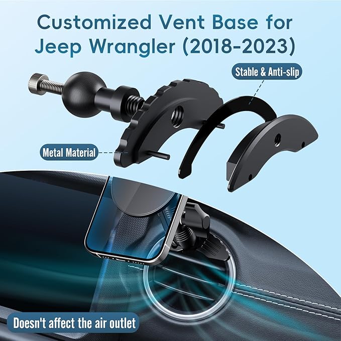 Upgraded Vent Magnetic Phone Mount for Jeep Wrangler JL 2018-2023Gladiator JT 2020-2023 Air Vent Mounting Cell Phone Cradles 360° Rotation 20x Super Strong Magnet Phone Holder Fit for All Smartphone