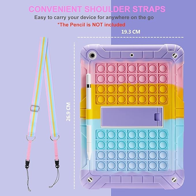XZC iPad 9th/8th/7th Generation Case (iPad 10.2 Case 2021/2020/2019) Shockproof Drop Protection iPad Cover with Pencil Holder Kickstand Shoulder Strap (Rainbow 2)