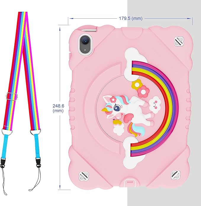 XZC Case for iPad (A16) 11th Generation 11 Inch 2025/ iPad 10th Generation 10.9 Inch 2022 Unicorn Heavy Duty Shockproof Rugged Cover with Built-in Stand/Strap (Pink)