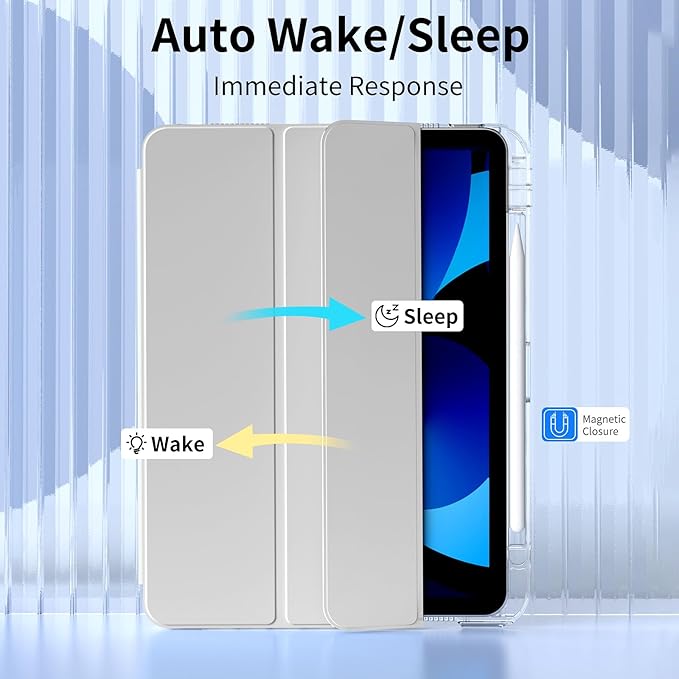 kenke Hybrid Case for iPad Air 11 Inch (M3) 2025 / (M2) 2024 iPad Air 5th/4th Gen 2022/2020 10.9 Inch with Pencil Holder Detachable Cover with Clear Hard Back Shell Auto Sleep/Wake Gray White