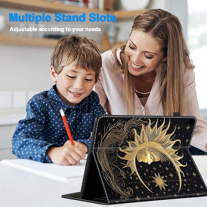 Case for All-New Amazon Kindle Fire HD 8 &amp 8 Plus Tablet (12th Generation/10th Generation 2022/2020 Release) 8 Durable Shockproof Protective CoverGolden Sun Moon