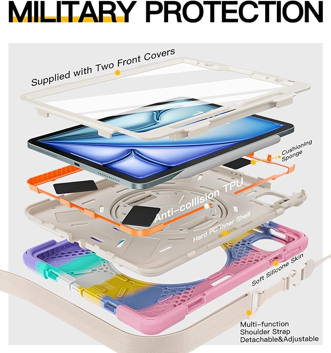 BRAECN Case for iPad Air 11 inch 2026(M4) 2025(M3) 2024(M2)iPad Pro 11 inch(4th/3rd/2nd/1st)&amp Air 10.9(5th/4th) Protective with Pencil Holder Screen Protector 360°Rotating Stand Handle Full Body