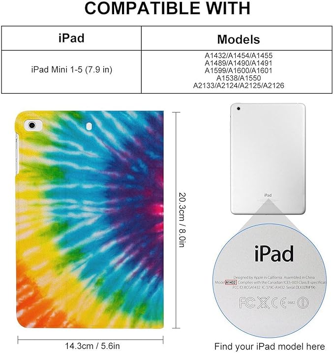 Abstract Swirl Design Tie Dye Tablet Case Compatible with ipad Mini 1/2/3/4/5 (7.9in) TPU Protective Case Auto Sleep/Wake Cover style