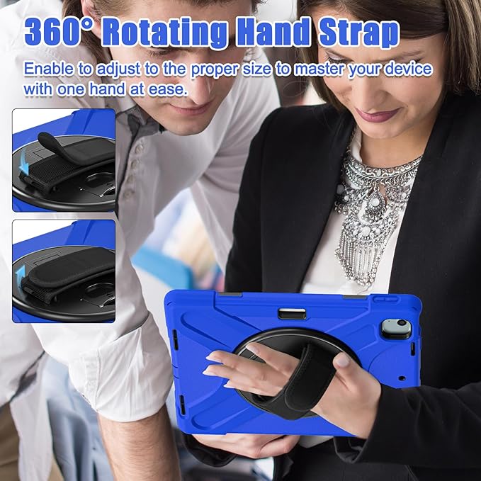 for iPad Air 13-inch M2 (2024) A2898/A2899 for iPad Pro 12.9 Rugged Case Portable Heavy Duty Shock-Proof Armor Cover with Swivel Kickstand/Hand Grip Shoulder Strap Pencil Holder (Blue)