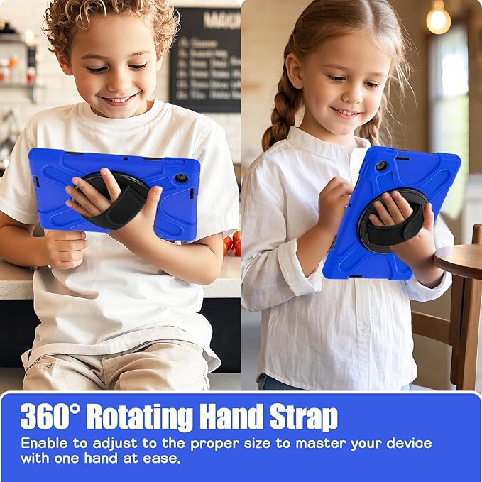 Tablet Case Compatible with Lenovo Tab 10.1(TB-311XU) /K10C TB311FU 2025 Case Protective Heavy Duty Rugged Shockproof Drop Protection Cover Shoulder Strap for Kids Silicone Cover(Blue)