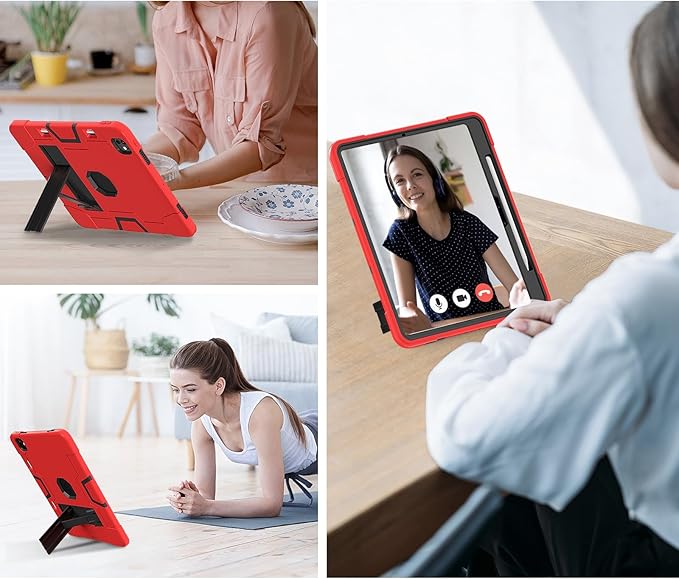 Case for iPad Pro 13 inch (2024 7th Gen) for iPad Pro 13 inch M4 2024 Case Heavy Duty Rugged Case with 360 Rotating Stand Shockproof Kids case for 2024 ipad pro 13 case Red&ampBlack