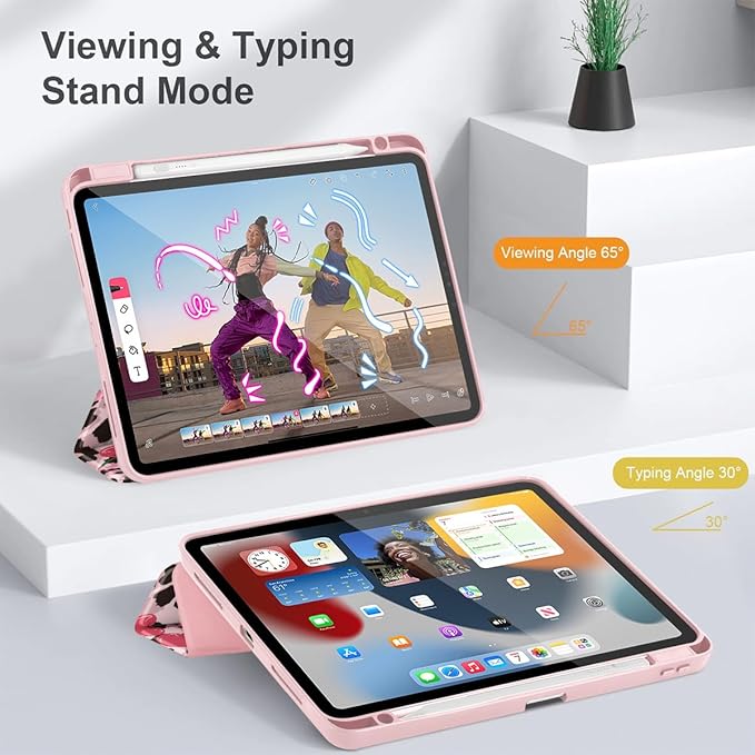 Mektron Case for M5/ M4 iPad Pro 11 inch 2025/2024 with Pencil Holder Compatible Models: A3357/A3358/A3359/A2836/A2837/A3006 Shockproof Cover Clear Shell Cherry &amp Cheetah