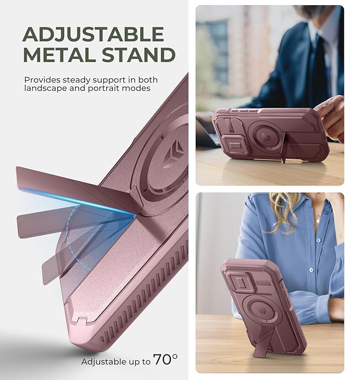 Dexnor for iPhone 16 Pro Case with Slide Camera Cover&ampAdjustable Kickstand &amp Built-in Screen ProtectorCompatible with MagSafe Shockproof Bumper Cases Heavy-Duty Magnetic Protective CoverPeon