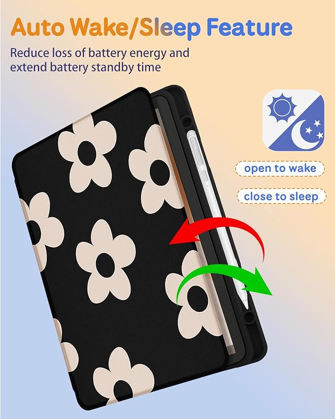 Kidcube for Kindle Fire HD 10/10 Plus Tablet Case - 13th/11th Generation (2023/2021) 10.1 Women Girls Cute Flowers Floral Design Rotating Stand Pencil Holder Folio Cases for Amazon Fire HD 10/10 Plus