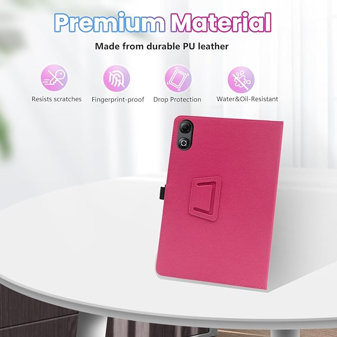 Case for DOOGEE Tab G6 Max 13.4-Inch TabletShockproof PU Leather Cover with Hand Strap Two-Fold StandCompatible with Tab G6 Max 13.4 Android Tablet (Rose Red)