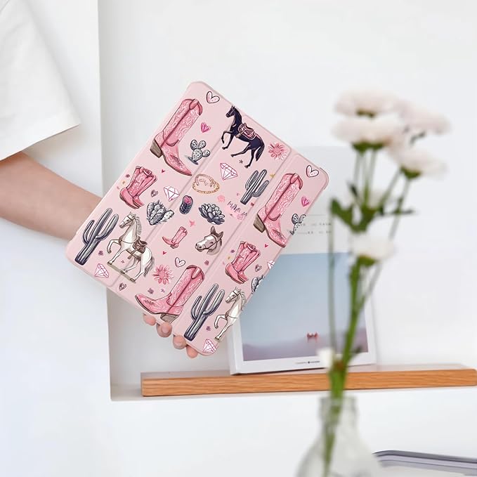 Cute Western Cowgirl Horse for iPad (A16) 11th Generation Case 11 Inch 2025 for iPad 10th Gen Case 10.9 Inch 2022 with Pencil Holder Auto Sleep/Wake Pink Leather Soft TPU Back Cover