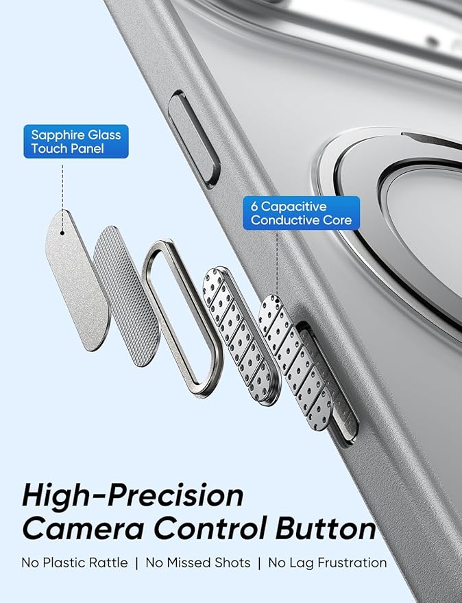 MAGIC JOHN 360° Rotatable Magnetic Invisible Stand for iPhone 17 Air Case [Camera Control Button] [Compatible with MagSafe] 16FT Shockproof for iPhone 17 Air Case with Kickstand Gray