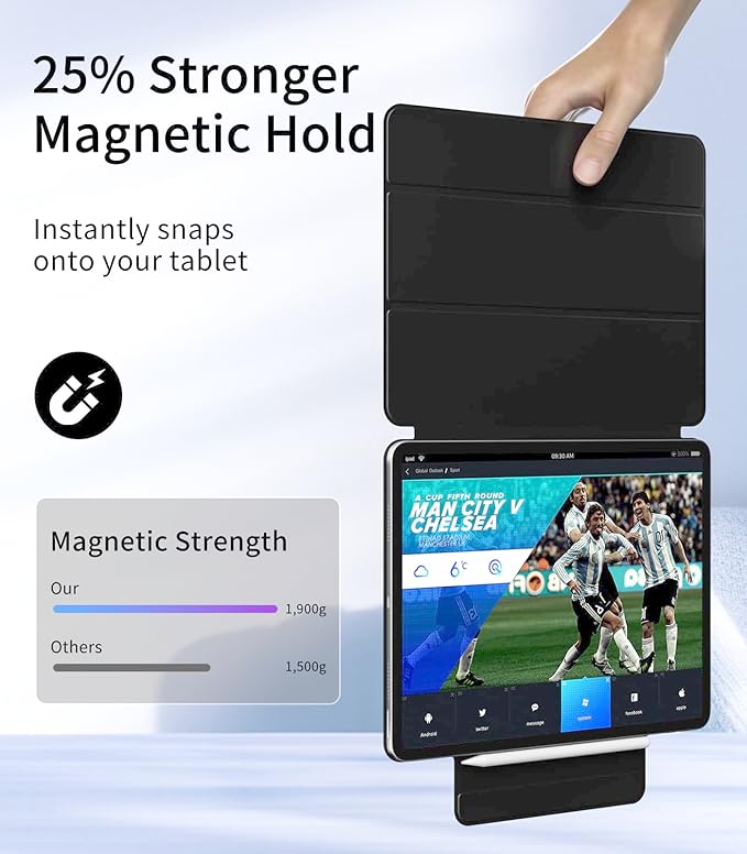 Magnetic Case for iPad Air 13 Inch M3/M2 (2025/2024) iPad Pro 12.9 inch 6th/5th Generation (2022/2021) | Auto Sleep/Wake | Pencil Pro &amp USB-C | Non-Slip PU Leather Protective Cover Black