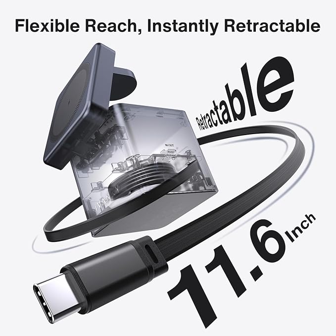 iVANKY 5 in 1 Wireless Charging Station Cube with Retractable Cable Cord for MagSafe Magnetic Charger 65 W Travel Stand Fast Charge Multiple Devices for iPhone 16 15 14 13 12 Apple iWatch Airpods