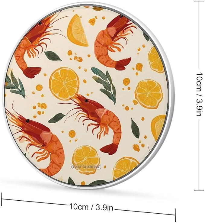 Shrimp Lemon Orange Fast Portable Charger 10W Funny Graphic Phone Charging Pad with USB Cable