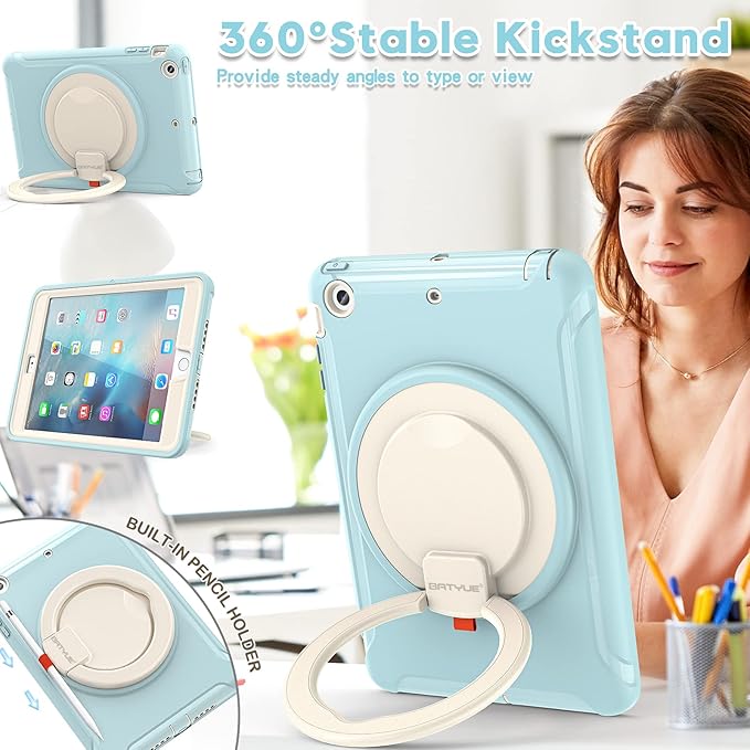 BATYUE Shockproof Case for iPad mini 1/2/3 (2012/2013/2014) - 360° Multi-Angle Stand (Portrait &amp Landscape) &amp Grip Multi-Scene for All Ages Frozen Blue