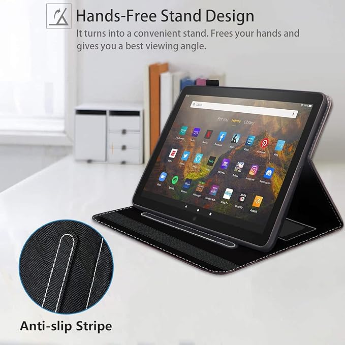 Case for Amazon Kindle Fire HD 10 &amp 10 Plus Tablet 10.1 (13th/11th Generation 2023/2021 Release) - PU Leather Folio Case with Smart Auto Wake/Sleep Baseball