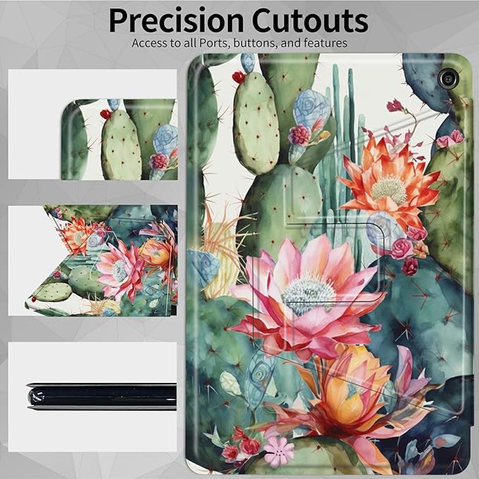 Case for Amazon Kindle Fire Max 11 Case (13th Generation 2023 Release) 11360 Degree Rotating Swivel Stand Protective Cover for Amazon Kindle Fire Max 11 2023Cactus and Flowers