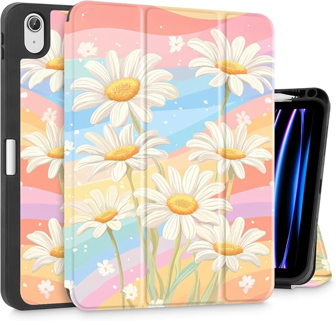 Mektron Case for iPad Air 11 inch (M4 2026 8th /M3 2025 7th /M2 2024 6th) Compatible with iPad Air 10.9 (2022 5th Gen /2020 4th Gen) Tablet Cover Buit in Pencil Holder Colorful Daisy