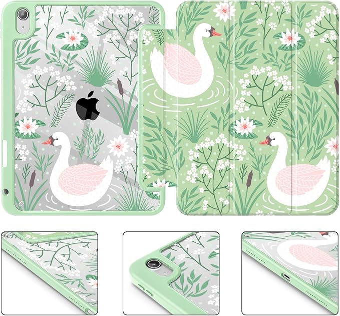 Tuiklol Case for iPad 11 inch (A16 Chip) 2025 Gen 11th / iPad 10.9 inch 2022 10th Gen Buit in Pencil Holder with Shockproof Cover Clear Transparent Back Shell Auto Wake/Sleep Goose Green