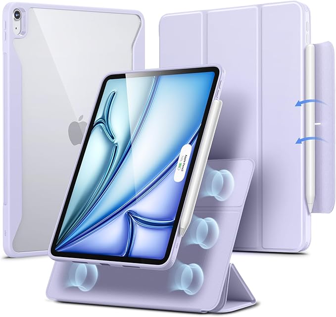 ESR for iPad Air 11 Inch Case M4/M3/M2 (2026/2025/2024) iPad Air 5th/4th Gen Case (2022/2020) 10.9 Inch with Pencil Holder Removable Magnetic Cover Vertical Stand Rebound 360 Series Light Purple