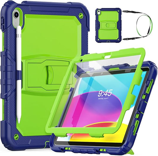 HXCASEAC Kids Case for iPad A16 11th/10th Generation Full Body Protective Design | Foldable Stand | Screen Protector | Pencil Holder Durable for iPad 11th Gen 11 inch / 10th Gen 10.9 inch Green
