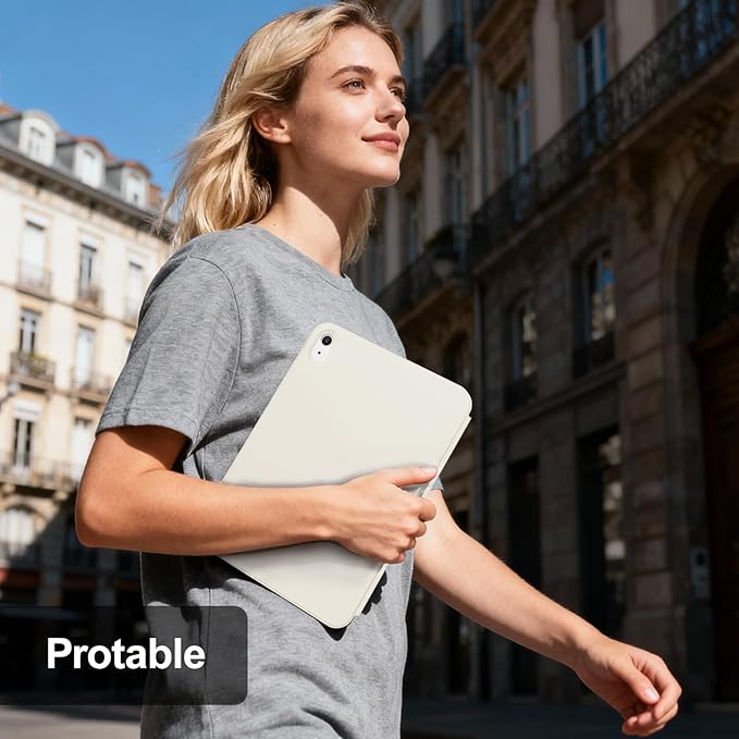 for iPad A16 Case 11th Generation 11 Inch 2025 for iPad 10th Generation Case 10.9 Inch 2022 with Pencil Holder Folio Stand Cover Clear Back Magnetic Attachment Multi Angles Cream White