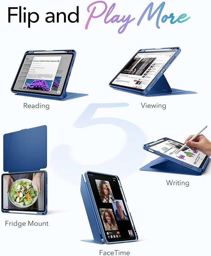 ESR for iPad Air 11 Inch Case M4/M3/M2 (2026/2025/2024) iPad Air 5th/4th Gen Case (2022/2020) Vertical Stand Cover Multi Stand Angles Ultra-Stable Cover with Pencil Holder Flip Series Blue