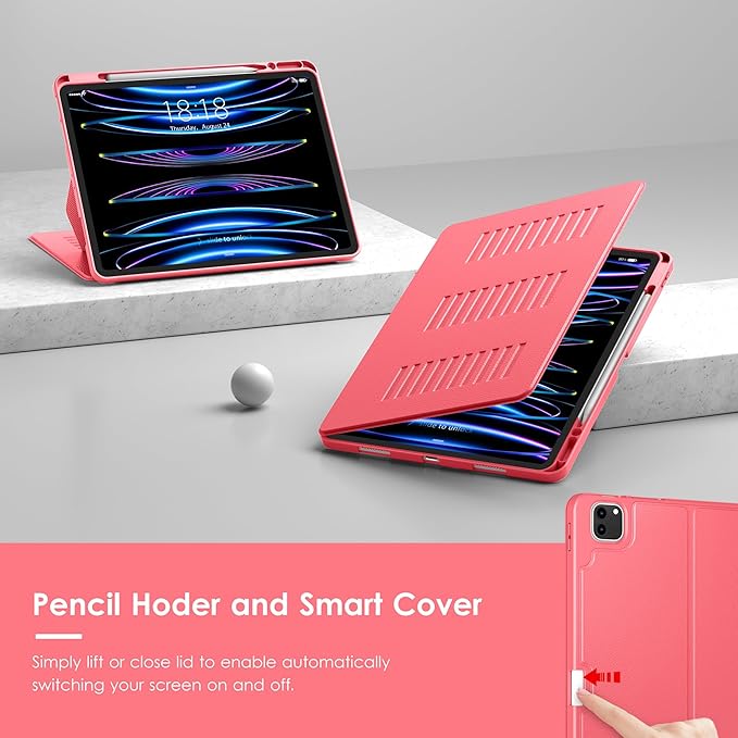 VIKESI Case for iPad Pro 12.9 6th / 5th / 4th / 3rd Generation Case 2022/2021/2020/2018Multiple Angles Magnetic Stand CoverShockproof Soft BackPencil Holderand Auto Sleep/WakeRed