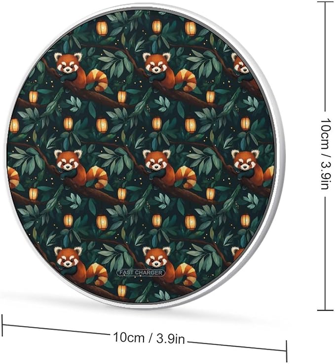 Red Panda Nighttime Tree Wireless Charger Anti-Slip Wireless Charging Pad Slim Charger Mat for Men Women