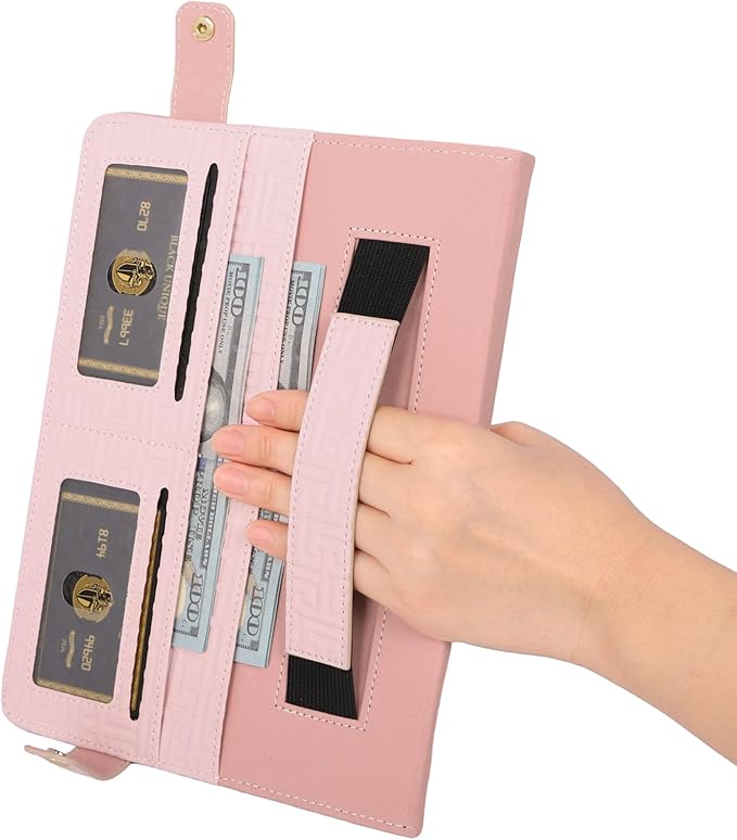 Handbag Case for iPad Mini 7 2024/Mini 6th Generation Case Techcircle Elegant Crossbody PU Leather Folio Envelope Pocket Stand Cover with Hand Strap+Shoulder Strap+Pencil Holder+Card Slots Baby Pink