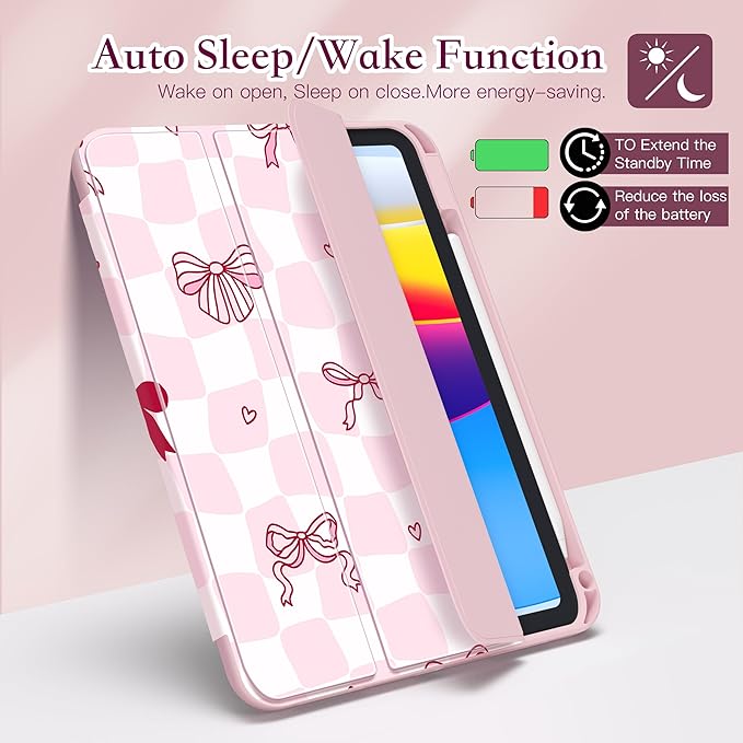 CISSOOK Case for iPad 11 inch (A16) 2025/10.9 inch iPad 10th Generation 2022 Buit in Pencil Holder Shockproof Cover Clear Back Shell Auto Wake/Sleep Bow Pink
