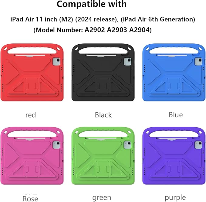 Kids Case for Apple iPad Air 11 inch M4/M3/M2 (2026/2025/2024) with Pencil Stylus Holder/Handle/Kickstand Slim Lightweight Cute Soft Shockproof EVA Folio Stand Protective Tablet Cover Purple