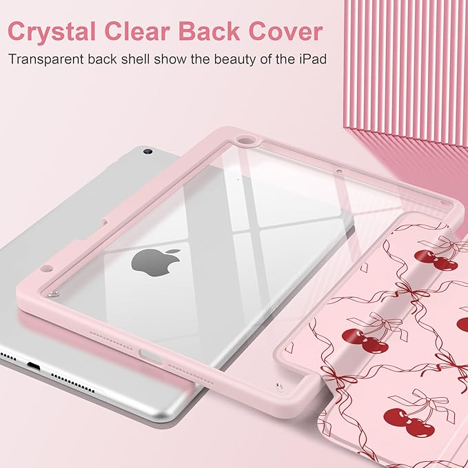 DONGKE for iPad 9th/8th/7th Generation Case 10.2 Inch (2021/2020/2019) [Auto Sleep/Wake &amp Pencil Holder] Clear Acrylic Back Trifold Stand Cover Ribbon Swirl
