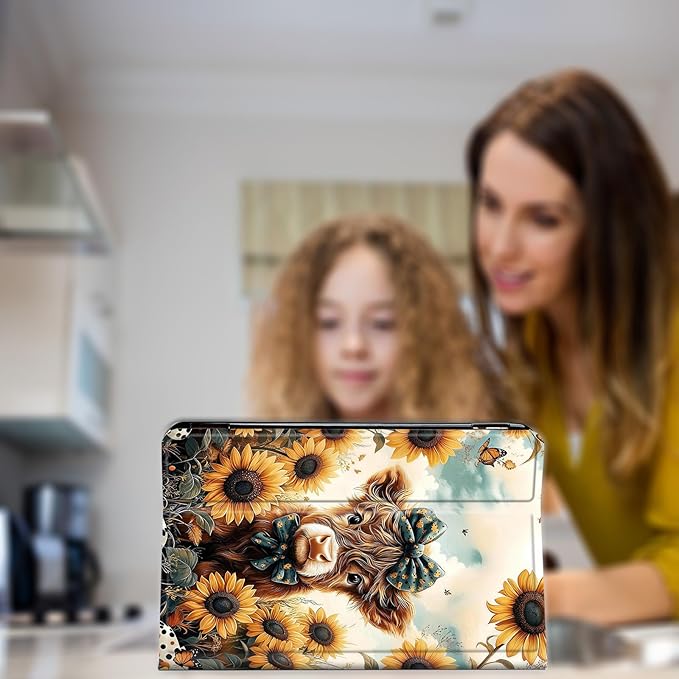 Case for Amazon Kindle Fire HD 10 and Fire HD 10 Plus 10.1 Tablet Case (13th/11th Generation 2023/2021 Release) Slim Fit PU Leather Cover with Auto Sleep/Wake - Highland Cow Sunflowers