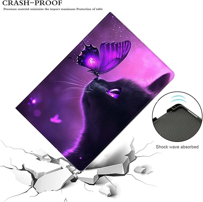 Case for iPad Air 3 10.5 2019/iPad Pro 10.5 2017Slim PU Leather Cover Adjustable Stand Auto Wake/SleepBlack Cat and Butterfly