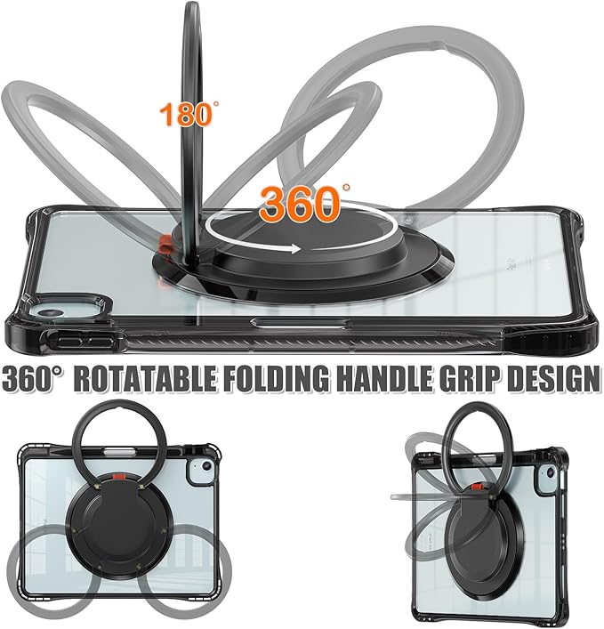 Shockproof Case for iPad Air 11'' (M4 2026/M3 2025/M2 2024)/ iPad Air 10.9'' Air 5th /4th Gen PC Clear Tablet Cases with Rotating Stand for Kids Black